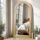 Delma Arched Full Length Floor Mirror with Stand, 55x24 Rustic Farmhouse Solid Wood Frame Wall Mirror for Bedroom, Living Room, Vertical Hanging & Standing(Natural)