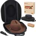 Cowboy Hat Box, Cowboy Hat Case for Travel, Crush Proof Hat Storage Carrier with Shoulder Starp & Hat Brush, for Cowboy/Fedora/Panama Hat (Internal Dimensions:16.5" x 14.1" x 5.4") (Black)