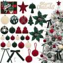 Christmas Ornaments Set, 38Pcs Cream Green Red Velvet Ornaments for Christmas Tree Decorations Shatterproof Plastic Hanging Flocked Balls Assorted for Home Xmas Holiday Party Indoor Decor Gifts (Burgundy/Dark Green/Cream White)