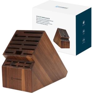 KITCHENDAO 20 Slot Acacia Wood Knife Block without Knives, Universal Knife Holder for Kitchen, Holding Multiple Types of Knives, Countertop Butcher Block Knife Stand for Easy Kitchen Storage