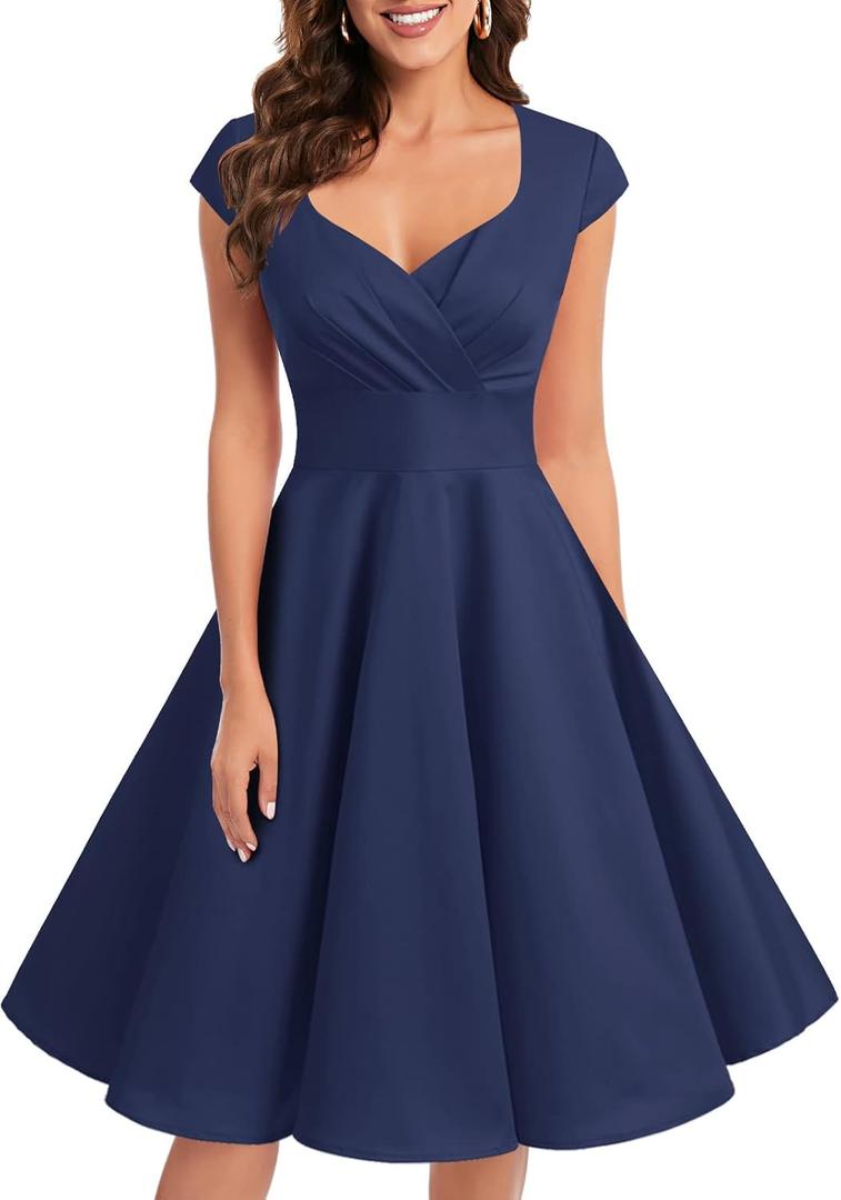 Bbonlinedress Women Short 1950s Retro Vintage Cocktail Party Swing Dresses (Large, Navy) Bbonlinedress Women Short 1950s Retro Vintage Cocktail Party Swing Dresses (Large, Navy)