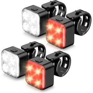 Akale Bike Lights Set, Rechargeable Bicycle Lights Front and Rear, 4 Light Mode Options, Bike Headlight, IPX4 Waterproof, Easy to Install for Men Women Road  2 Pack