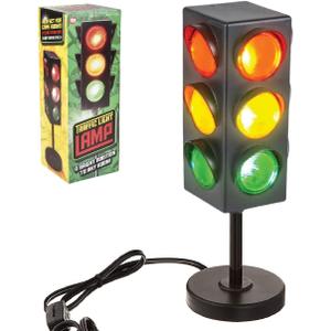 Traffic Light Lamp with Base Mini Stop Light Lamp, Blinking. Black Plastic. Kids Room Wall Decoration Bedside (10.5 Inches)
