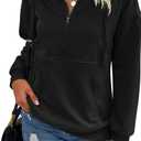PRETTYGARDEN Women's Casual Long Sleeve Lapel Zipper Sweatshirt Drawstring Loose Pullover Tops (Large, Black)