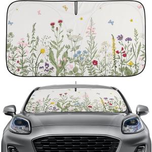 Summer Wildflowers Windshield Sun Shade Vintage Florals Car Shades for Front Windows Foldable Blocks Heat and UV Rays Sun Visor Protector Sunshade for Car Truck SUV (Wildflower, 63.8''L x 33.5''W)