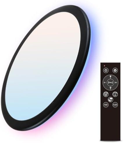 zouzai RGB Led Flush Mount Ceiling Light with Remote Control, 12 inch 22W 2400LM 2700K-6000K Dimmable Color Changing Wired Light Fixture, Colorful for Bedroom Kids Room Party Festival, Black