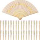Jetec 50 Pcs Wedding Fans for Guests Bulk Silk Hand Fans Handheld Folded Thank You for Celebrating with Us Wedding Favors for Bridal Bridesmaid Baby Shower Dancing Party Church Gift(Ivory)