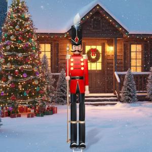 39'' Outdoor Christmas Solider Nutcracker Yard Sign Decor Classic Large Metal Windproof Rainproof Nutcracker with Solar Lights Stake for Garden Xmas Outside Party Patio Home Pathway Decor