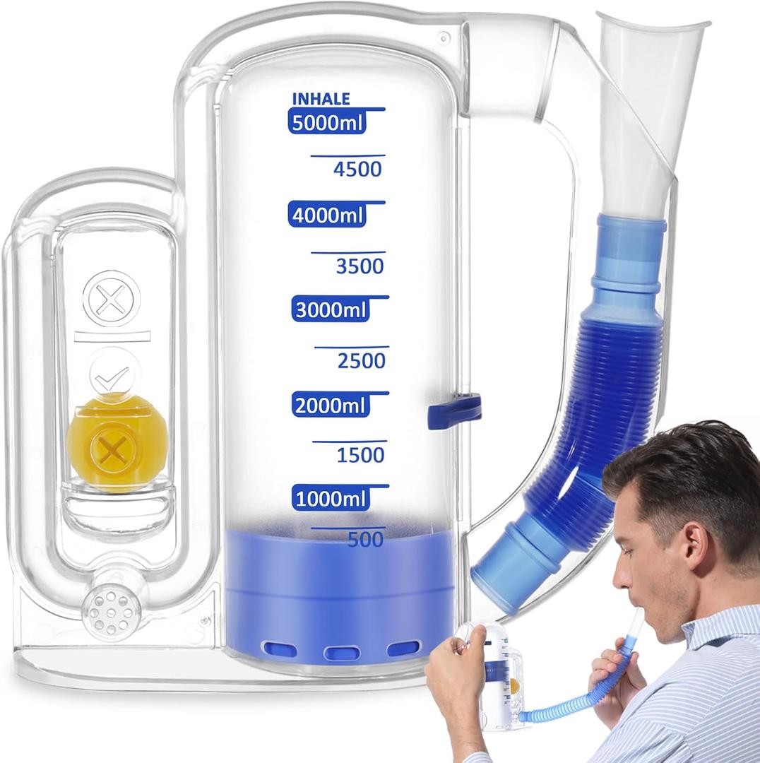 Incentive Spirometer, Breathing Exercise Device for Lungs, 5000ml Capacity for Deep Inhalation, Durable Medical-Grade PC Material | Airflow Indicator for Steady Inhalation Practice (Blue)