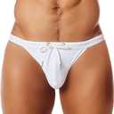MIZOK Men's Sexy Low Rise Swimsuits Bikini Swimming Briefs Swimwear with Adjustable Drawstring (White, M)