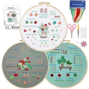 3 Pack Beginner Embroidery Kit for Adults - All-inclusive DIY Starter Kit with 33 Stitch Techniques, Video Tutorials & Fashion Patterns | Perfect for Home Crafting, Gifts | Women, Teens, Homemakers