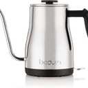 Bodum 34oz Bistro Gooseneck Electric Water Kettle, Pour Over Coffee & Tea, Brushed Stainless Steel