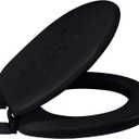Bath Bliss Extra Soft Standard Round Toilet Seat | Decorative Vinyl Lid | Adjustable Quick Screw Attach Non-Slip Hinges | Bathroom | Black