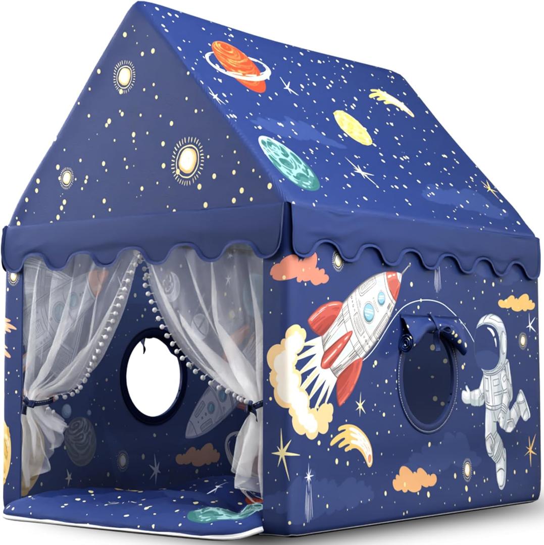 Kids Play Tent  Large Indoor Playhouse for Boys & Toddlers, Astronaut & Rocket Design, Navy Blue (554947)  Sturdy Poles, Battery Lights, Carry Bag, 2 Windows  CPSC Certified