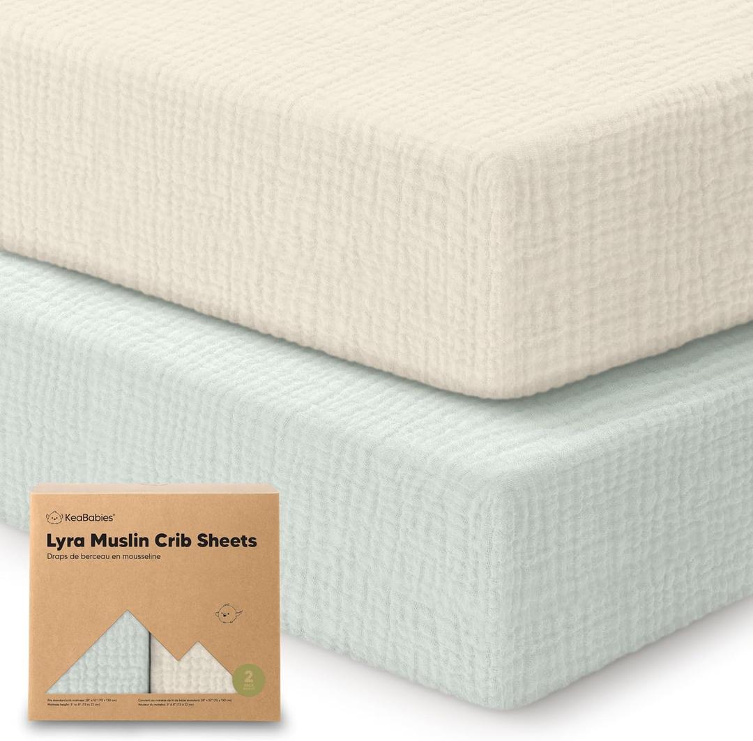 KeaBabies 2-Pack Muslin Crib Sheets for Boys, Girls - 100% Organic Cotton Fitted Baby Crib Mattress Sheet, Soft Breathable Standard Toddler Bed Cover Bedding Set, Neutral, Durable 52x28 (Willow)