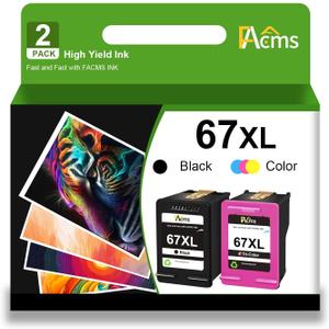 67XL Ink Cartridge Combo Pack Replacement for HP 67XL 67 XL Work for 2700 2700e 2752 2752e 2742e 2755e 4100 4100e 4152e 4155e 6000 6055e 6400 6458 Printer1 Black,1 Color