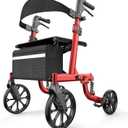 Foldable Rollator Walkers with Seat for Seniors, All Terrain Outdoor（Red