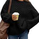 Trendy Queen Oversized Cable Knit Sweaters for Women Trendy 2026 Fall Fashion Outfits Pullover Crewneck Sweaters Tops (Large, Black)