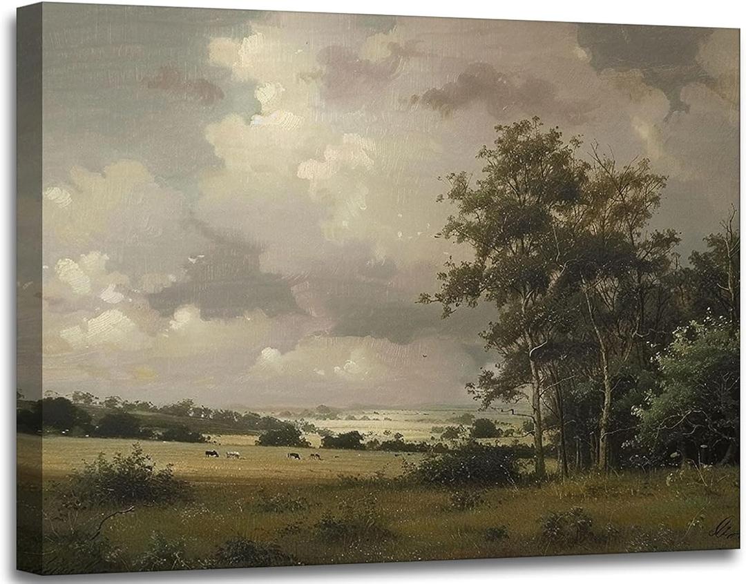 Vintage Wilderness Canvas Wall Art Prints Countryside Landscape Picture Farmhouse Scenery Painting French Country Wall Decor for Living Room Bedroom Home Office 35"×23" Framed
