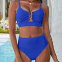 ANRABESS Bikini Sets for Women Summer High Waisted 2 Piece Bathing Suit Ribbed U-Wire Cutout Swimsuit Beach Vacation 2026 Royal Blue Small