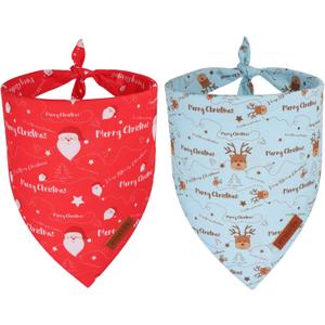 PTDECOR Christmas Dog Bandana, Santa and Deer Design Reversible Holiday Pet Scarf, Premium Durable Fabric, Red Blue Triangle Christmas Bandanas for Extra Large Dogs (X-Large)