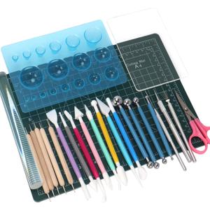 Basic Polymer Clay Tools, Clay Sculpting Tools Acrylic Roller Pin, Clear Rectangle Sheet Press Board, Double-Ended Pottery Carving Set for Beginner (26)