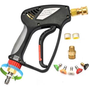 Short Pressure Washer Gun with 360 Swivel - 5000 PSI / 10.5 GPM High Pressure Water Handle with 3/8" Male Plug and 1/4" Quick Connector Coupler - Ideal Power Car Wash Foam Gun (brass)