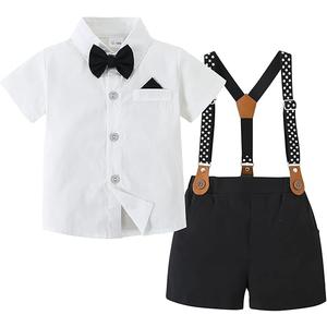 nilikastta Toddler Baby Boy Outfits Boys Gentleman Wedding Suits Set Summer Formal Short Shirt/Bowtie/Suspender, Size: 2-3T