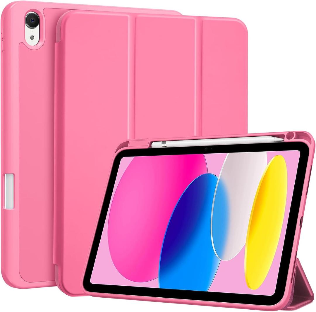 ProCase for iPad (A16) 11th Generation 11 Inch 2025/ iPad 10th Generation 10.9 Inch 2022 Case with Pencil Holder, Hybrid Cover with Soft TPU Back, Supports Touch ID, Auto Wake/Sleep -Pink