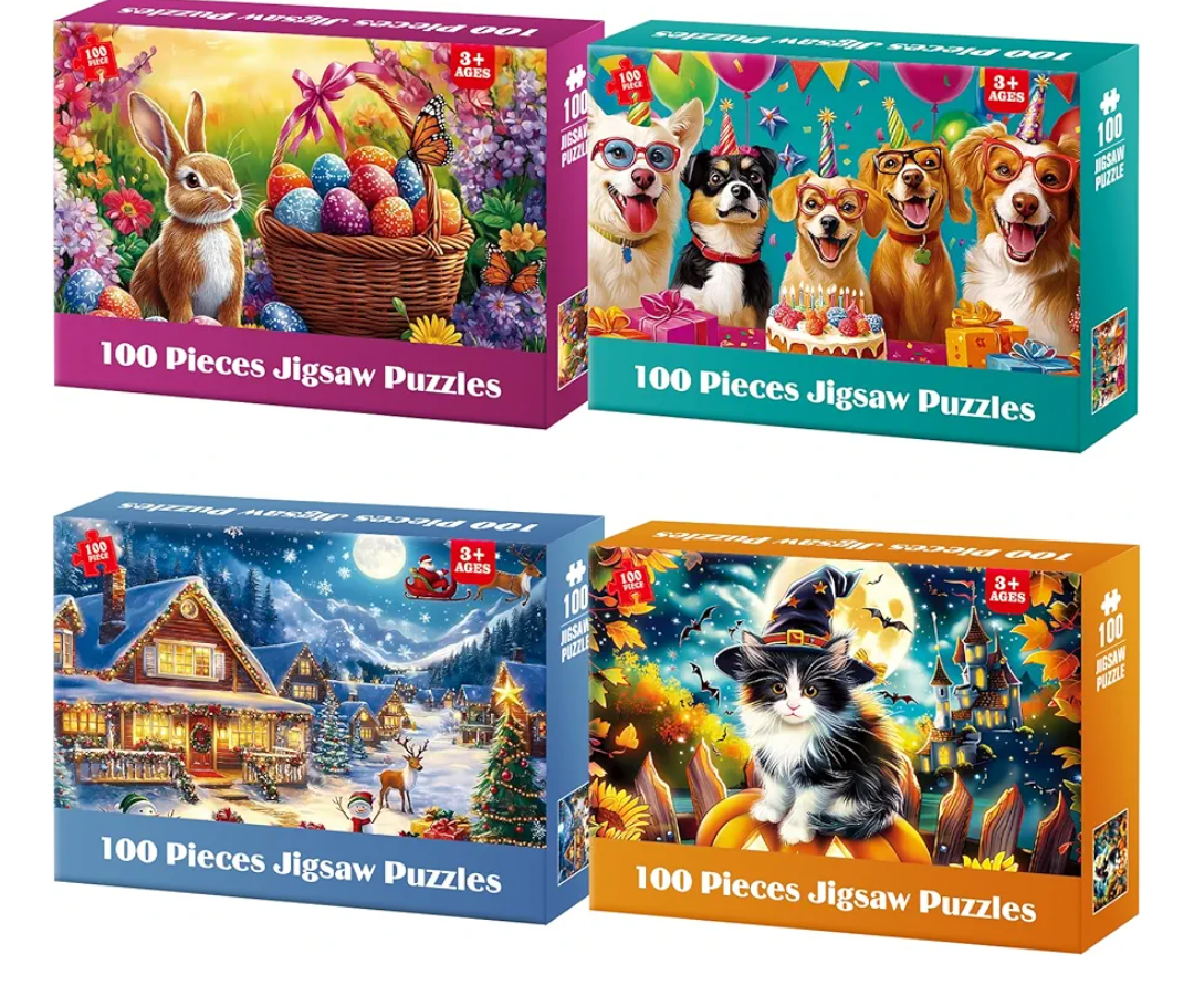 100 Piece Puzzles for Kids Ages 4-6, Holiday Birthdays Puzzles for Kids Ages 6-8, Large Jigsaw Puzzles for 4-8 Years Old, Educational Toys Gifts for 3-5 5-8 8-10 Years Old Boys Girls