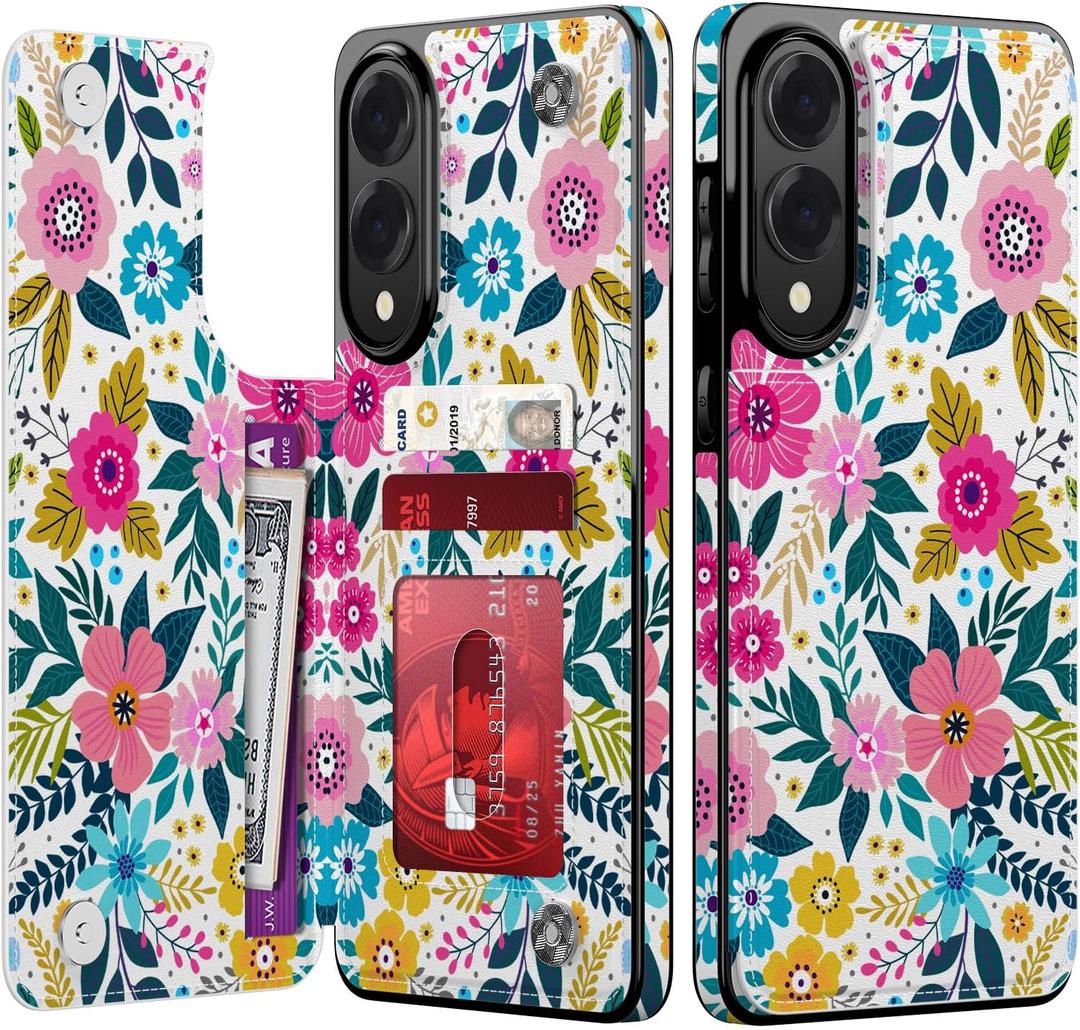 Goodon for Samsung Galaxy S25 Edge Case Wallet - Flip Folio Leather Cover with Trendy Floral Design, 3 Card Slots & Kickstand Function, Protective Phone Case for Women and Girls - Blooming Flowers