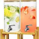 L'PICA 1.5 Gallon Drink Dispenser for Parties 2 PCS, Beverage Dispenser Set of 2, Glass Drink Dispensers with Wood Stand, Large Drink Dispenser with Stainless Steel Spigot 100% Leakproof, Wood Lid.