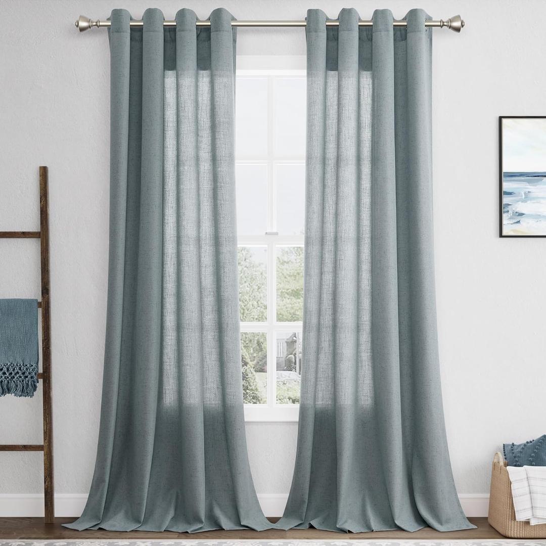 Nanspring Dark Blue Linen Curtains 108 Inch Length 2 Panel Set for Living Room Grommet Light Filtering Semi Sheer Curtains Farmhouse Decor Floor to Ceiling Curtain 52x108