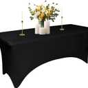 Black Spandex Table Covers for 6 Foot Tables - 6 FT Universal Rectangular Fitted Stretch Tablecloth Protector, Washable and Wrinkle Resistant, Perfect for Trade Shows, Wedding, Party