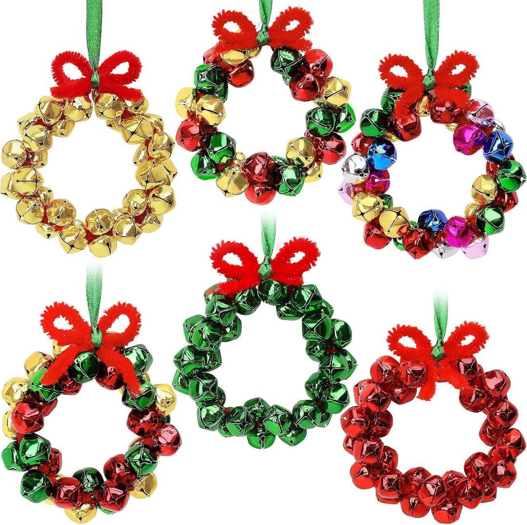 AWHETIE Christmas Crafts for Adults Kids,6 Sets Christmas Beaded Ornament Kit to Make, Jingle Bell Wreath Ornament, DIY Xmax Tree Kits Holiday Tree Decorations Party Supplies
