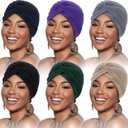 SATINIOR 6 Pieces Stretchy Beanie Turbans for Women Soft Pre Tied Knot Chemo Turban Head Wraps for Women Sleep Hats, 6 Colors (Multicolor)