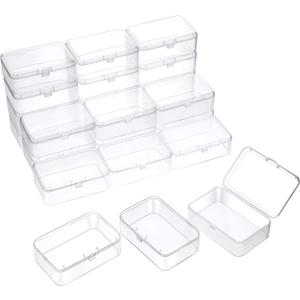 SATINIOR 24 Packs Small Clear Plastic Beads Storage Containers Box with Hinged Lid for Storage of Small Items, Crafts, Jewelry, Hardware (3.5 x 2.4 x 1.2 Inches)