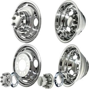 hightall 16 Wheel Simulators,16“ 8 Lug 6.5" Bolt Pattern Dual Rear Wheel Stainless Steel Hub Caps,Bolts On Wheel Cover Set Compatible with Chevy GMC Ford Dodge 3500 Dually Trucks & Vans, 16“ Ring Mounting For Chevy GMC Ford DRW