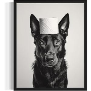 2 x Belgian Malinois Funny Bathroom Unframed Wall Art Print Poster, Dog Pet Lover Picture Painting Artwork Bedroom Living Room Office Dining Room 150B (Belgian Malinois Funny Bathroom, 20"L x 16"W, Unframed)