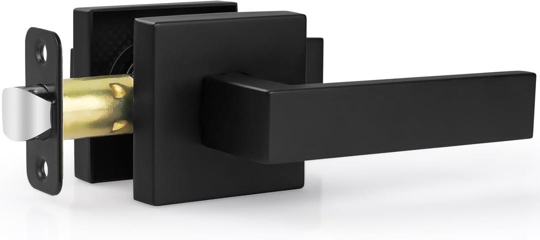 Estmoon 1 Pack Passage Door Handle Matte Black Door Lever, Interior Door Knob Square Heavy Duty Non-Locking Handlesets Hall Closet Handle, Reversible for Right & Left Sided Doors
