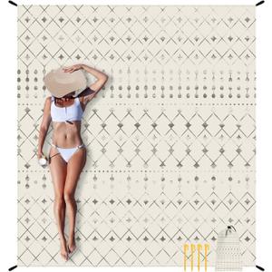 Polyester Beach Blanket Waterproof Sandproof, 10'X 9' Extra Large Oversized Beach Mat for 2-8 Adult, Quick Drying Lightweight & Durable Picnic Blanket for Outdoor, Travel, Camping, Hiking-Moroccan