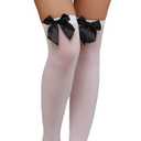 Thigh High Stockings for Women, Satin Bow Stockings for Halloween, Christmas, New Year's Eve, and Valentine's Day (White)
