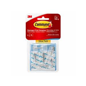 Command™ Damage-Free Hanging Medium Wire Hooks Value Pack - Clear (Pack of 6)
