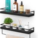 Meangood Floating Shelves Wall Mounted Set of 2, Wall Shelf with Towel Bar Rustic Wood Wall Storage Shelves for Bedroom,Living Room,Bathroom, Kitchen Black