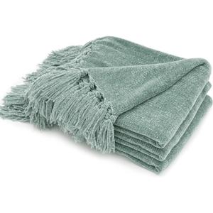 RECYCO Throw Blanket Soft Cozy Chenille Throw Blanket with Fringe Tassel for Couch Sofa Chair Bed Living Room Gift (Sage, 50'' x 60'')