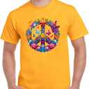 Peace Love 60's 70's groovy Costume Colorful Flowers T-Shirt, 2XL