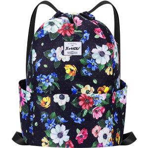 XEYOU Drawstring Sports Backpack Lightweight Gym Yoga Sackpack Shoulder Rucksack Casual Outdoor Daypack for Women and Men | Lightweight, Gym, Yoga, Casual, Outdoor (Colorful Flowers)