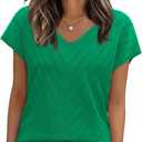 WIHOLL Short Sleeve Sweater for Women V Neck Trendy Summer Tops 2025 Beach Vacation Clothes Travel Business Casual Outfits (X-Large, Green)