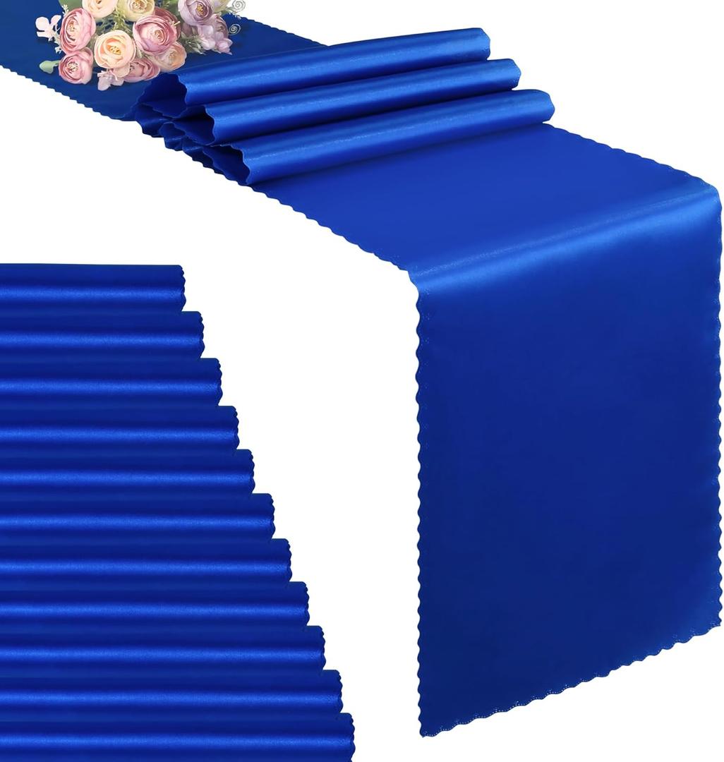 VACVELT 12 Pack Satin Table Runners - 12 x 108 Inches Long, Royal Blue Table Runners for Wedding, Birthday Party, Banquet, Graduation, Engagements