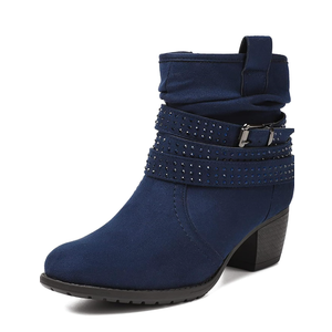 Women's Mid Calf Boots,Round Toe Comfort Low Heel Slouchy Dress zip booties with Jeweled strap Size 8.5
